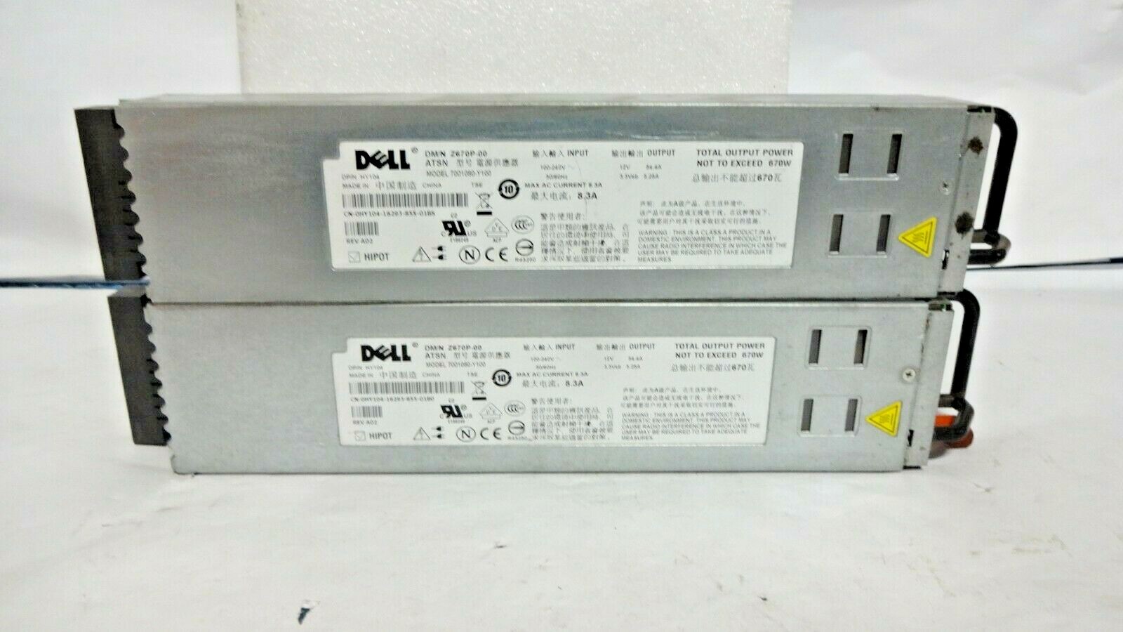Lot of 2 Dell HY104 PowerEdge 1950 670W Power Supply D670P-00 0HY105