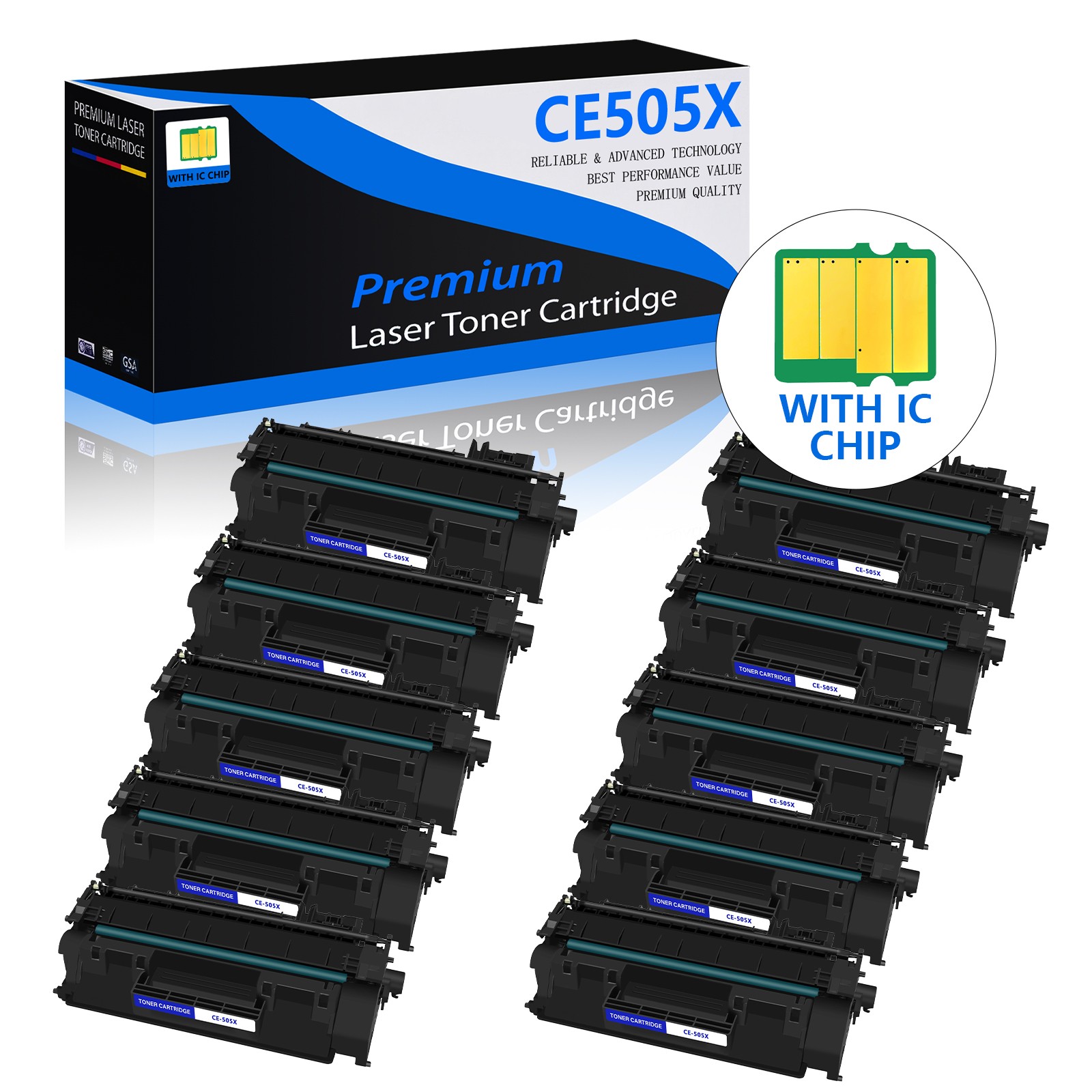 10PK CE505X 05X High Yield Toner Cartridge Compatible for HP LaserJet P2055X