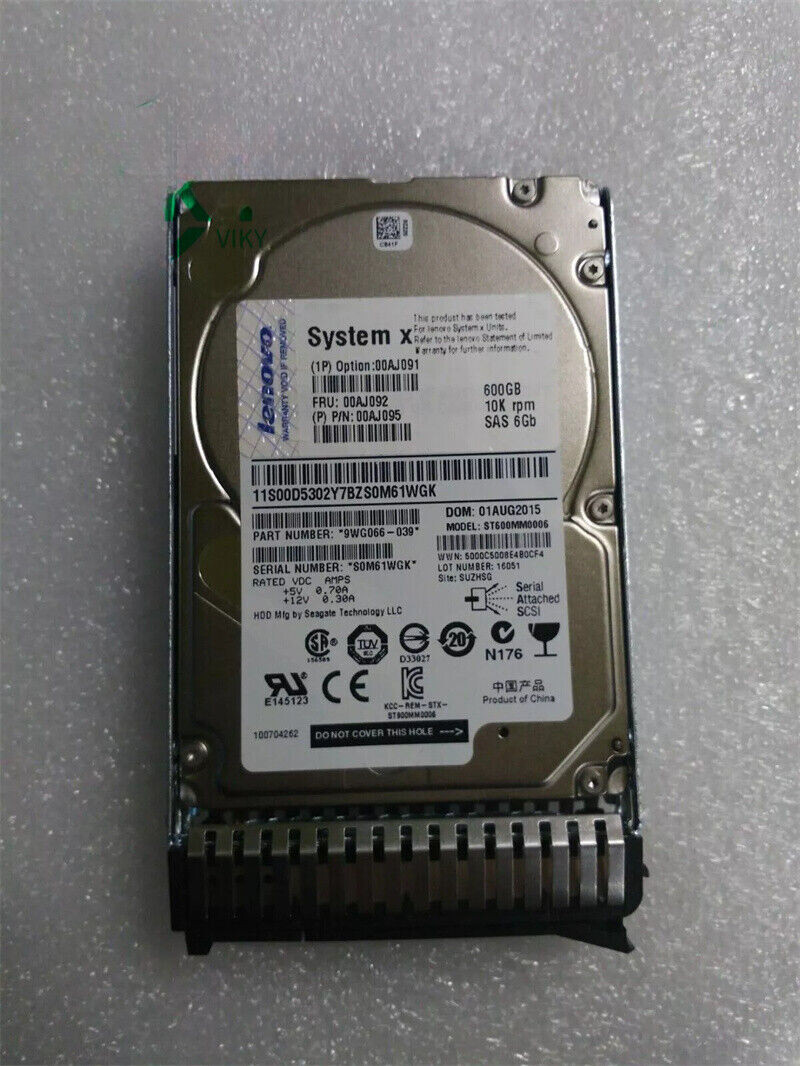 00AJ092 00AJ091 00AJ095 LENOVO 600GB 10000RPM 6Gbps G3HS 2.5" SAS HDD Hard Drive