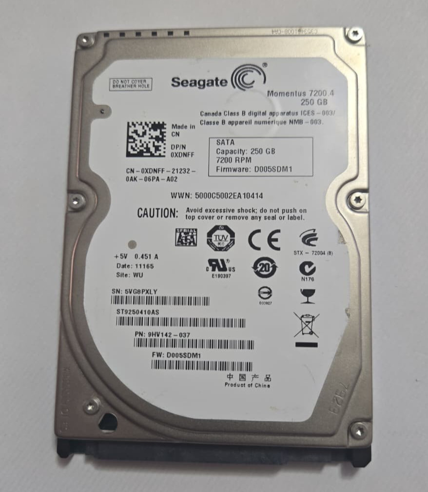 GENUINE DELL SEAGATE 250GB 7200RPM SATA 2.5" HARD DRIVE ST9250410AS XDNFF TESTED