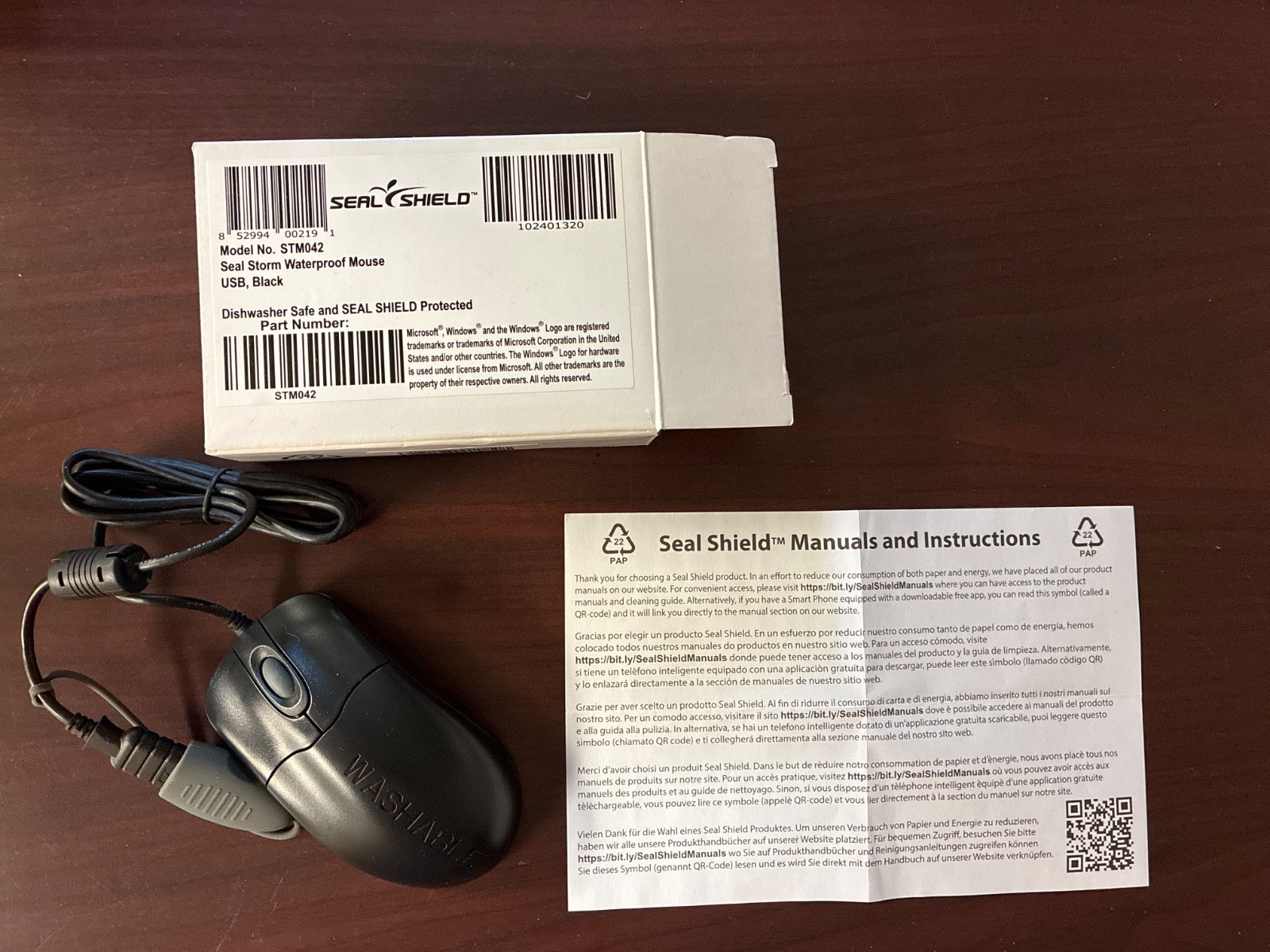 Seal Shield STM042 IP68 Waterproof Washable USB Mouse Black Open Box Unused