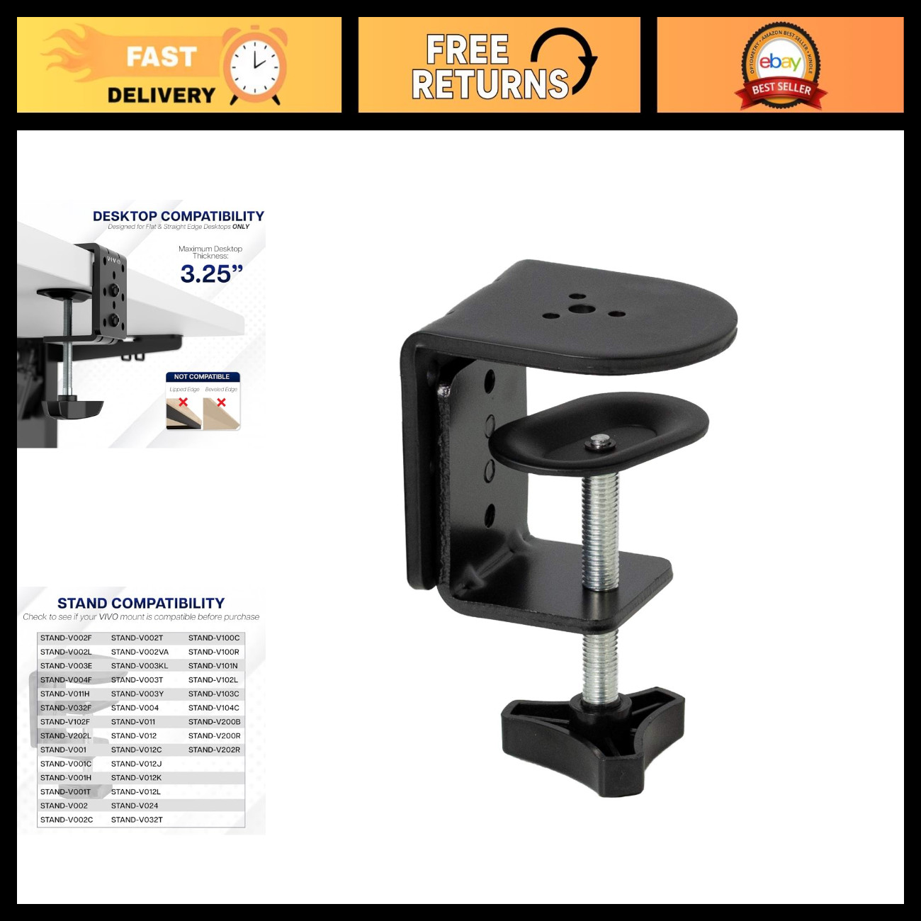 Heavy Duty Desk Clamp for Monitor Mount, Adjustable Stand for Home Office Setup