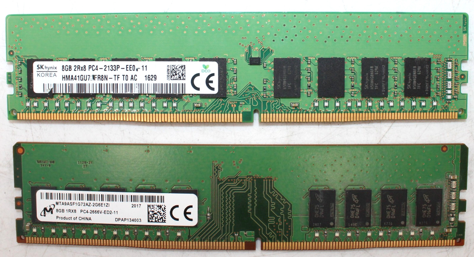 2 Sticks - Micron 8GB 1Rx8 PC4-2666V SK hynix 2Rx8 PC4-2133P ECC Server RAM PC4