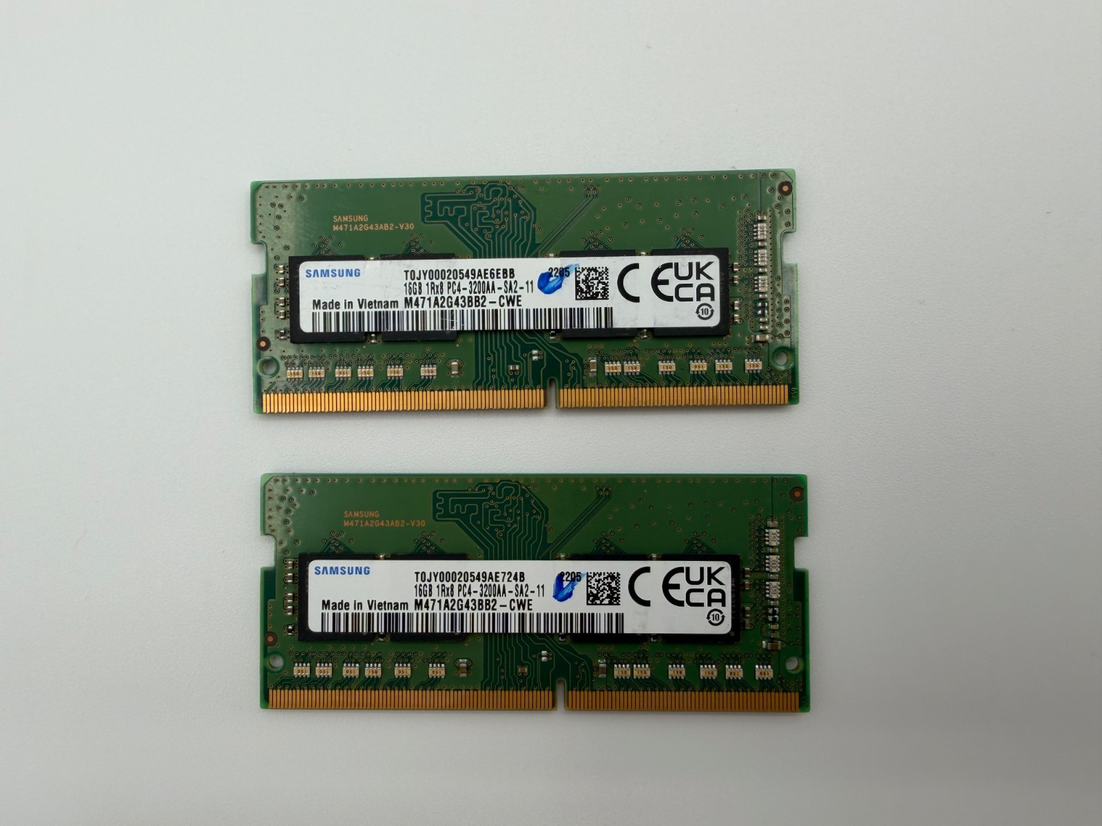 Samsung 32GB Kit 2x16GB DDR4-3200 PC4-3200AA 1Rx8 SODIMM M471A2G43BB2-CWE TESTED