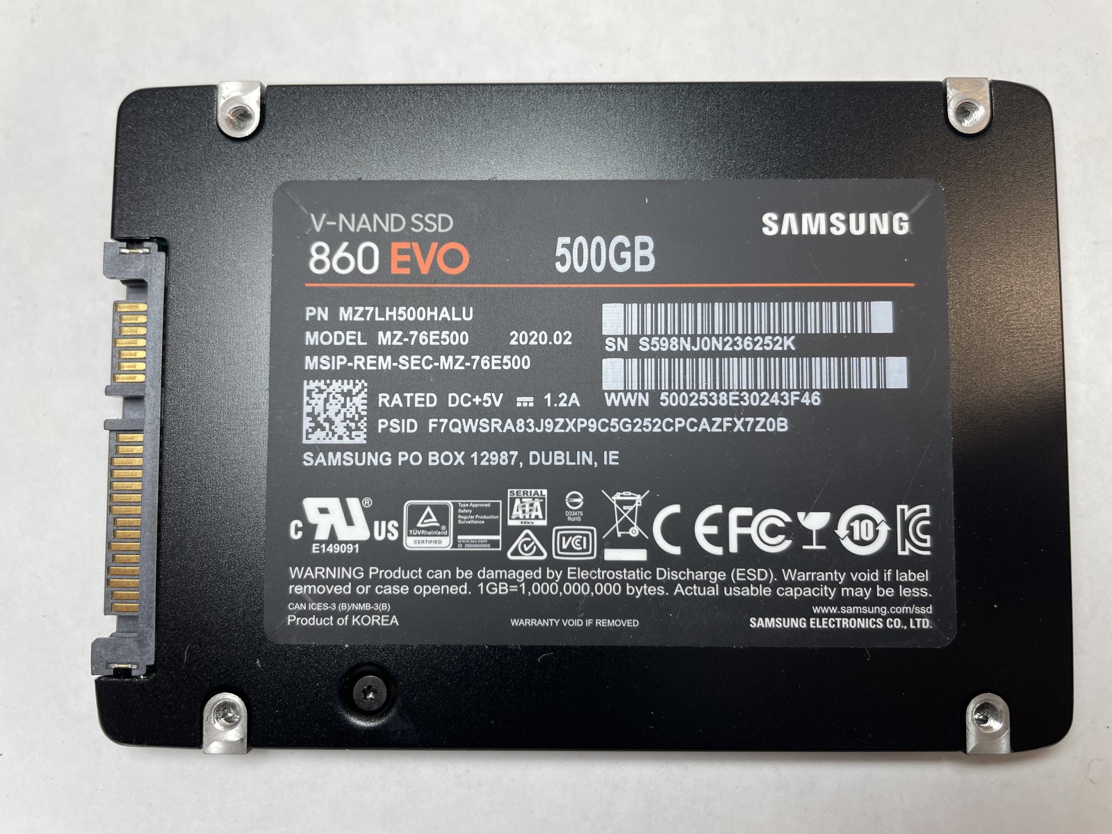 Samsung 860 EVO 500GB 2.5" SATA III Internal SSD MZ-76E500 6Gbps