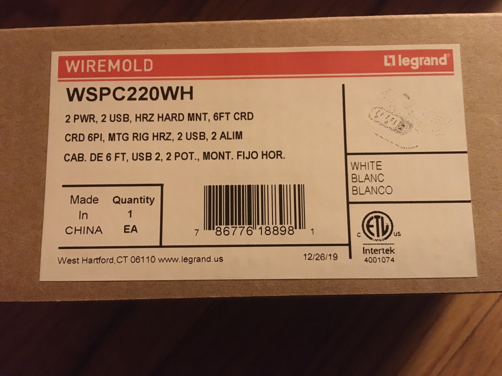 Legrand  Desktop 2 Power and 2 USB port receptacle with 6’ cord