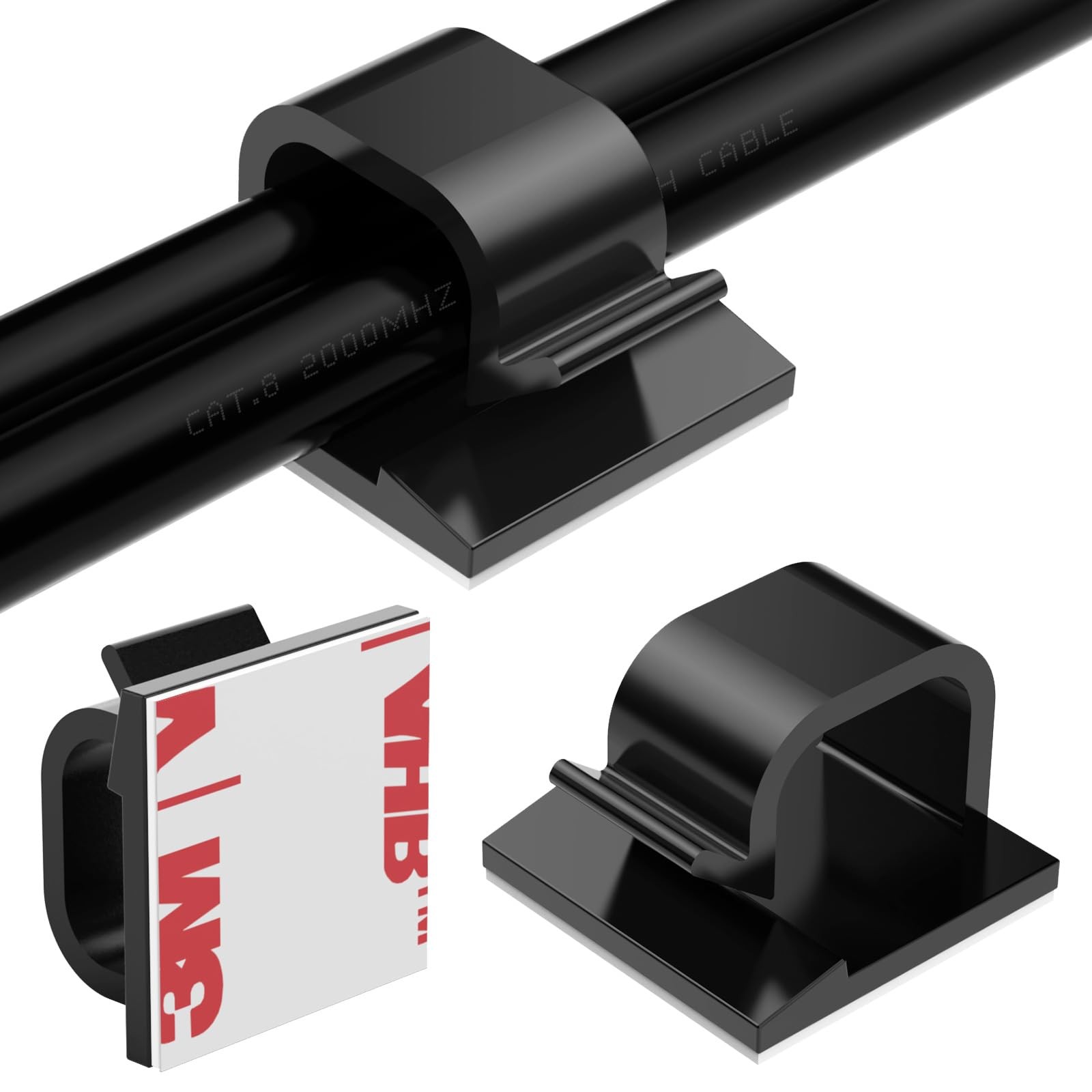 40Pack Large Cable Clips, Adhesive Wire Holders for Desk Wall, Black