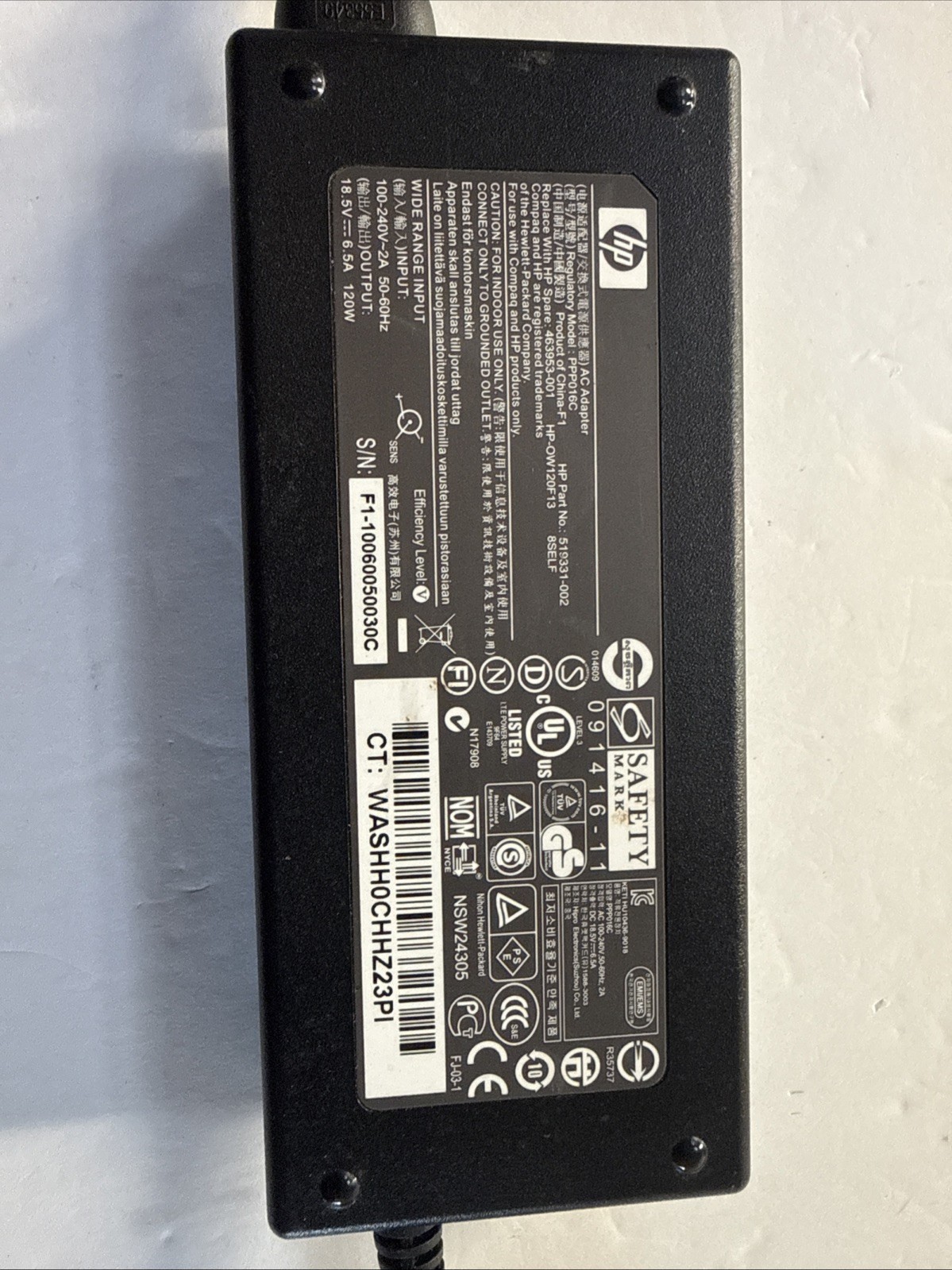 LOT OF 10 GENUINE HP 120W    18.5V  6.5 A  7.4mm  AC  ADAPTER.