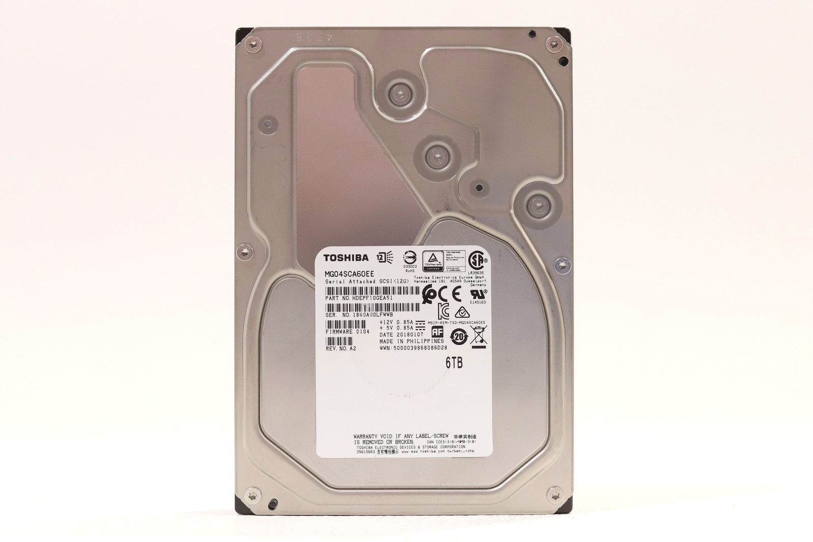 Toshiba MG04SCA60EE 6TB 3.5" 12Gb/s 128MB 7.2K RPM SAS HDD P/N: HDEPF10GEA51