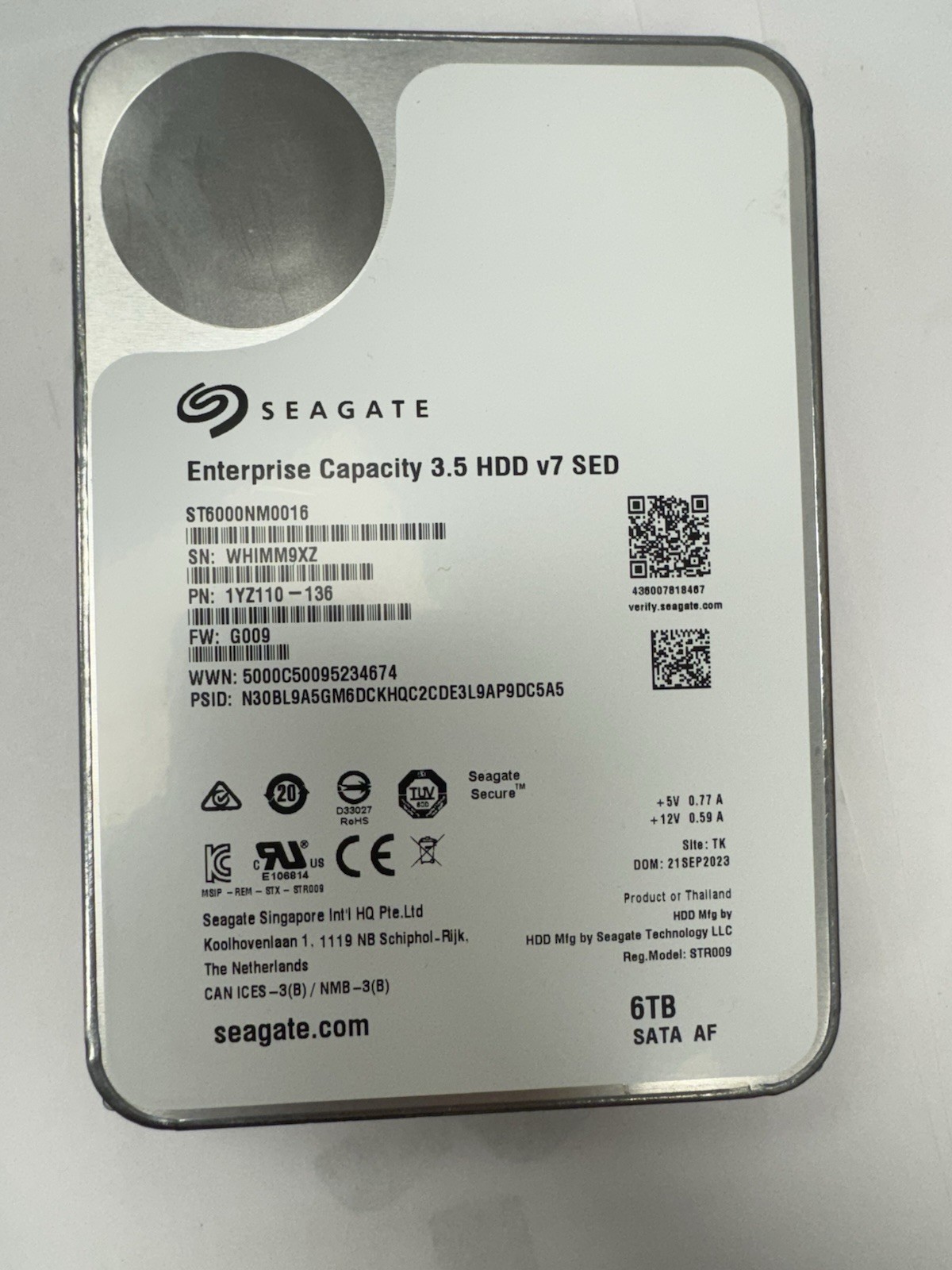 Seagate Enterprise Capacity 3.5 HDD v7 SED, 6TB, SATA AF, ST6000NM0016, 7200RPM