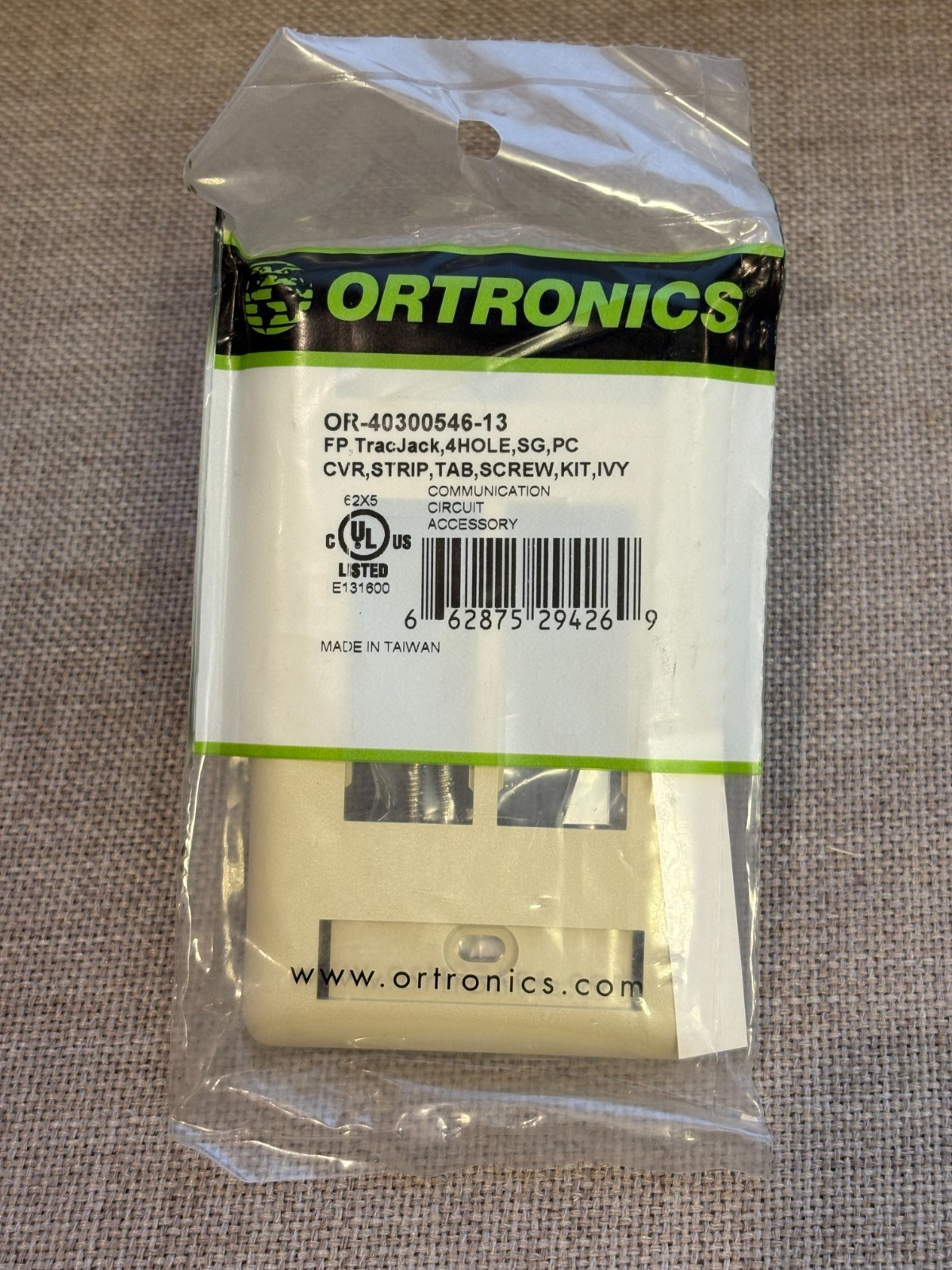 OR-40300546-13 - NIP Ortronics TracJack 4-Hole Faceplate w/ Label Ivory