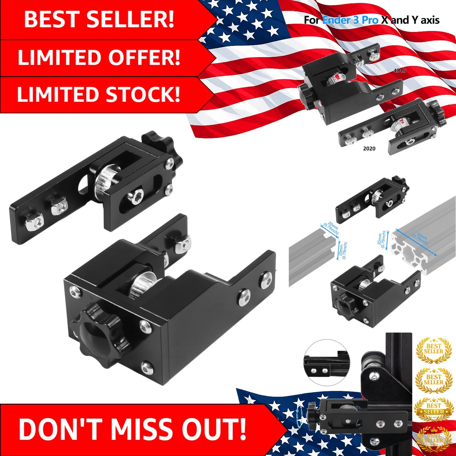 Upgrade 2pcs 2020 X-axis & 4040 Y-axis Belt Tensioner for Creality Ender3 Series