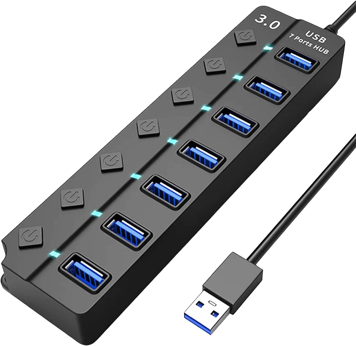 USB 3.0 Hub with 7*USB 3.0 Ports, 5Gbps High-Speed USB Extender with Individual