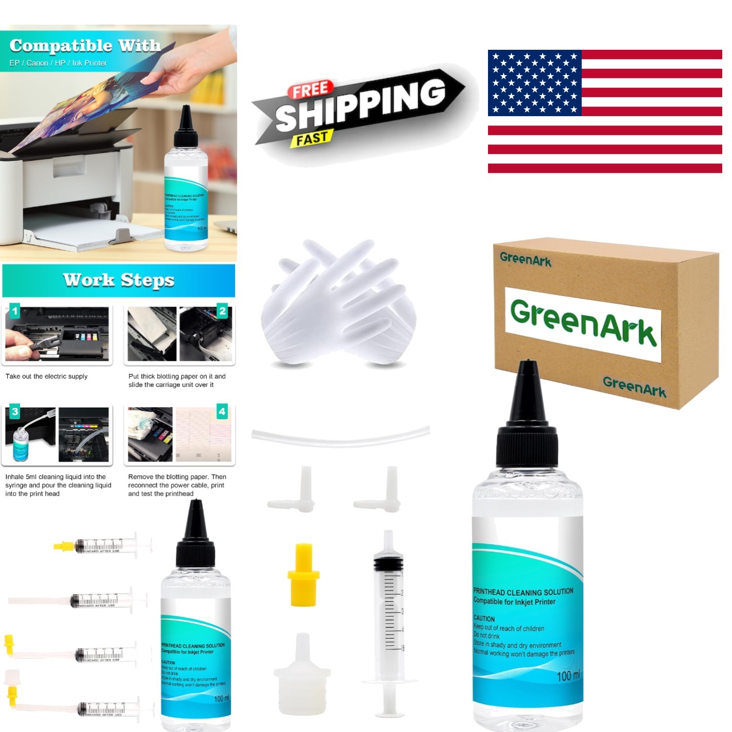 Complete Printhead Cleaning Solution for Inkjet Printers 3.38 Fluid Ounces