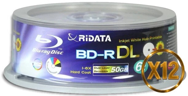 300-Pak Ridata 6X 50GB White Inkjet Hub Printable Dual Layer BD-Rs (12 x 25-Pak)