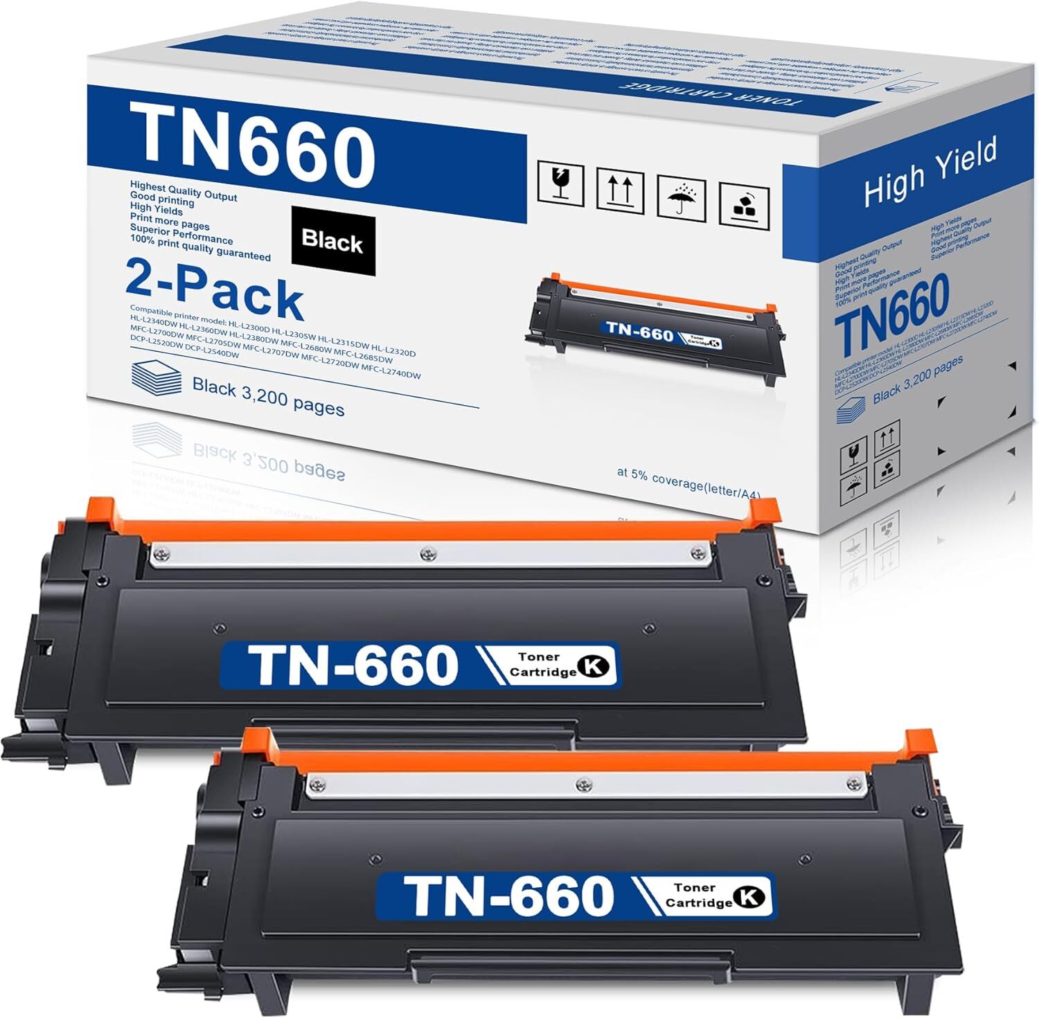 2PK TN-660 TN630 Toner for Brother HL-L2300D HL-L2340DW DCP-L2540DW