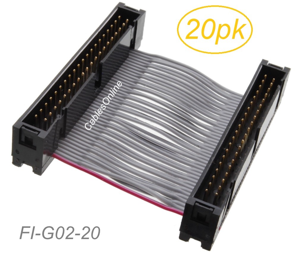 20x 2-inch 40-Pin (2x20) Male to Male 2.54mm-Pitch 40-wire IDC Flat Ribbon Cable