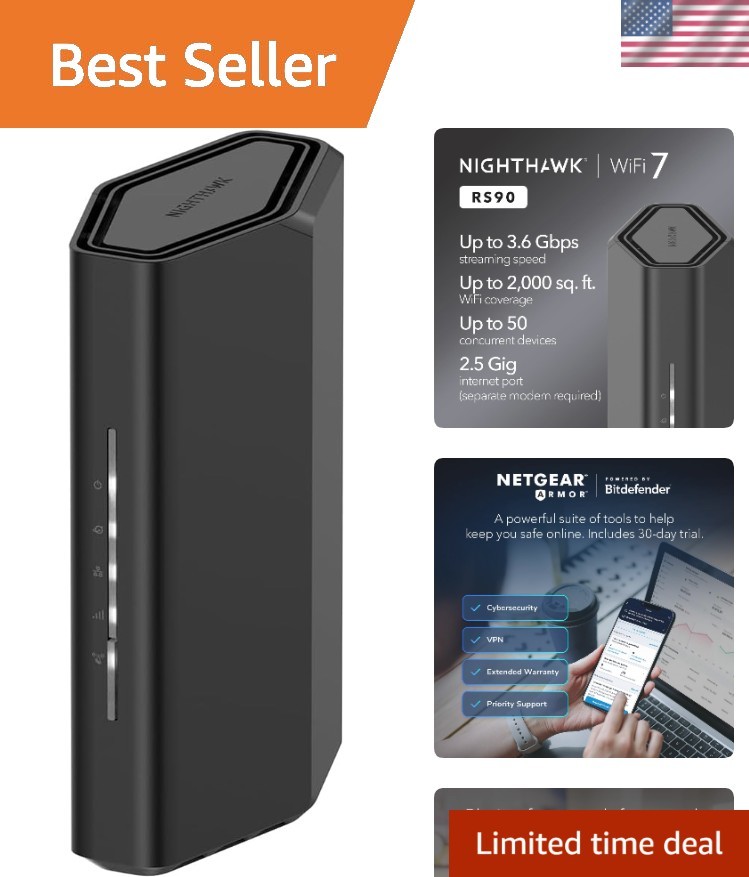 Nighthawk RS90 Dual-Band WiFi 7 Router - Up to 3.6 Gbps, Covers 2,000 sq. ft.