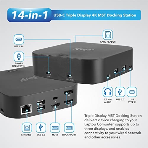 BLACK - RVP+ USB C DOCKING STATION 3 MONITORS, 13-IN-1, TRIPLE DISPLAY-4K HDMI &