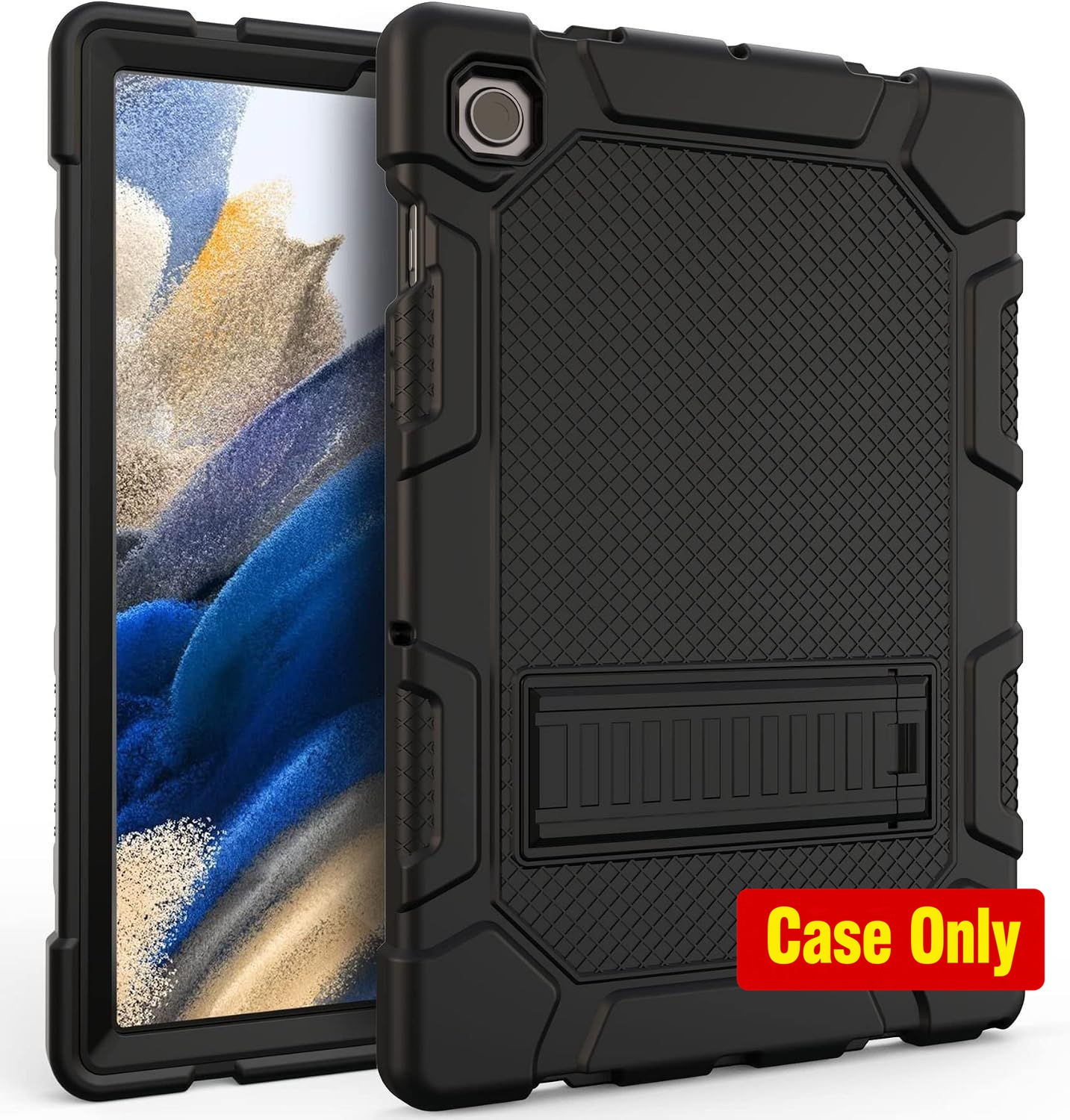 Case for Galaxy Tab A8 10.5, Kickstand, Hybrid Shockproof Rugged Cover, Black