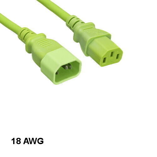 [10X] Green 4' Standard Power Extension Cord IEC-60320 C13 to C14 18AWG 10A/250V