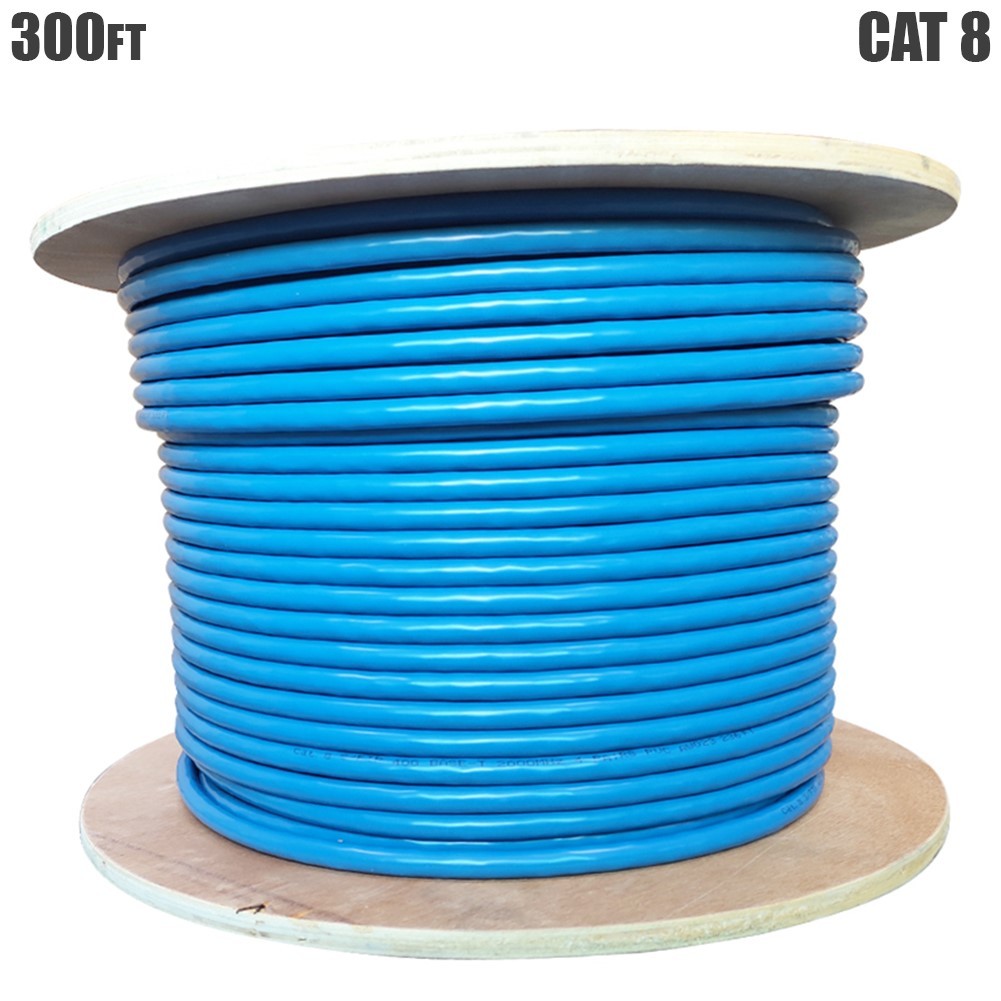 300FT CAT8 40Gbps Network LAN Ethernet S/FTP Cable Solid Wire Bulk 23AWG Blue