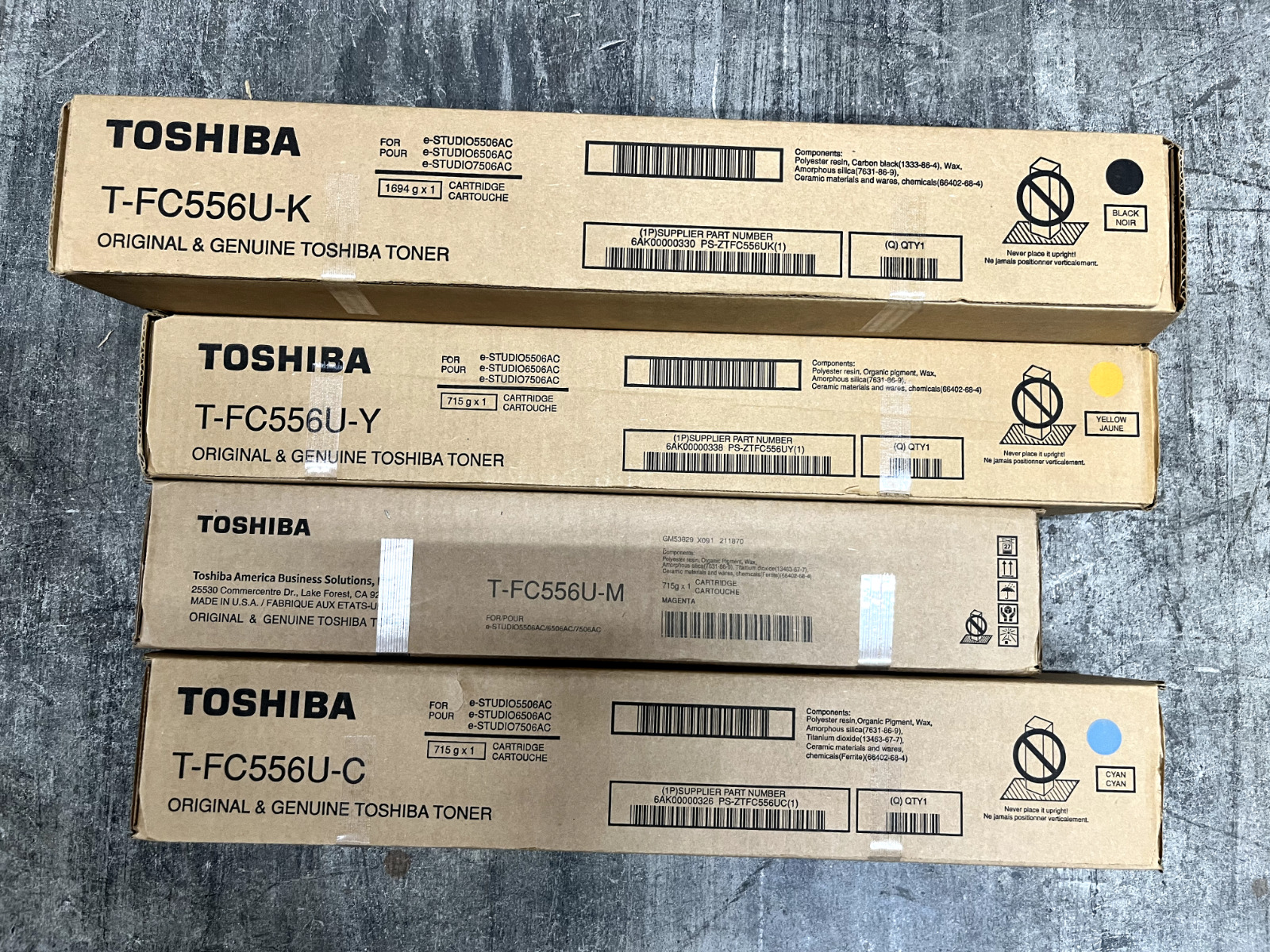 Genuine Set of 4 TFC556UK TFC556UY TFC556UM TFC556UC Toshiba e-STUDIO 5506AC Ton