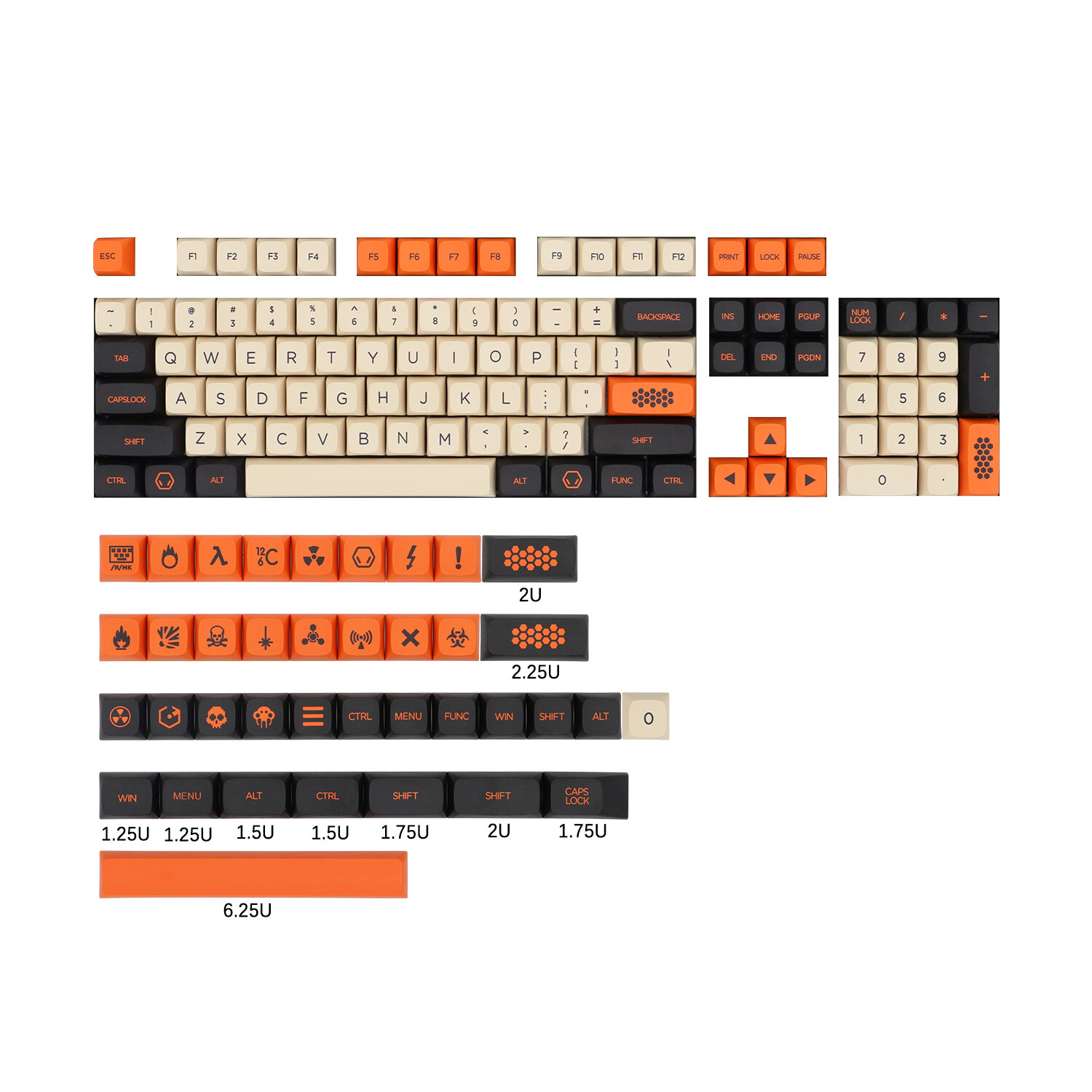 142 Keys XDA Profile Orange Black Dye-sub Carbon PBT Keycap Set For Mech Keeb