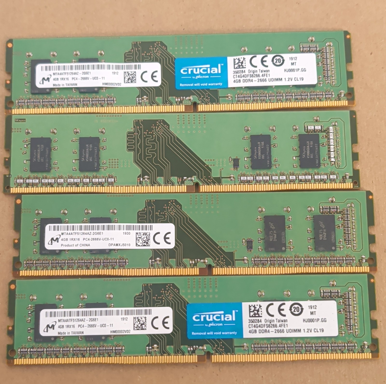 Crucial SK hynix Micron 16GB DDR4 PC4-2666  UDIMM Server RAM 4x4GB