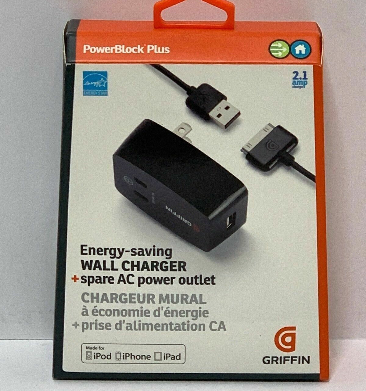 Griffin 2.1A Wall Charger Apple 30-pin Data Cable for iPhone 4S/4 iPad 3/2/1