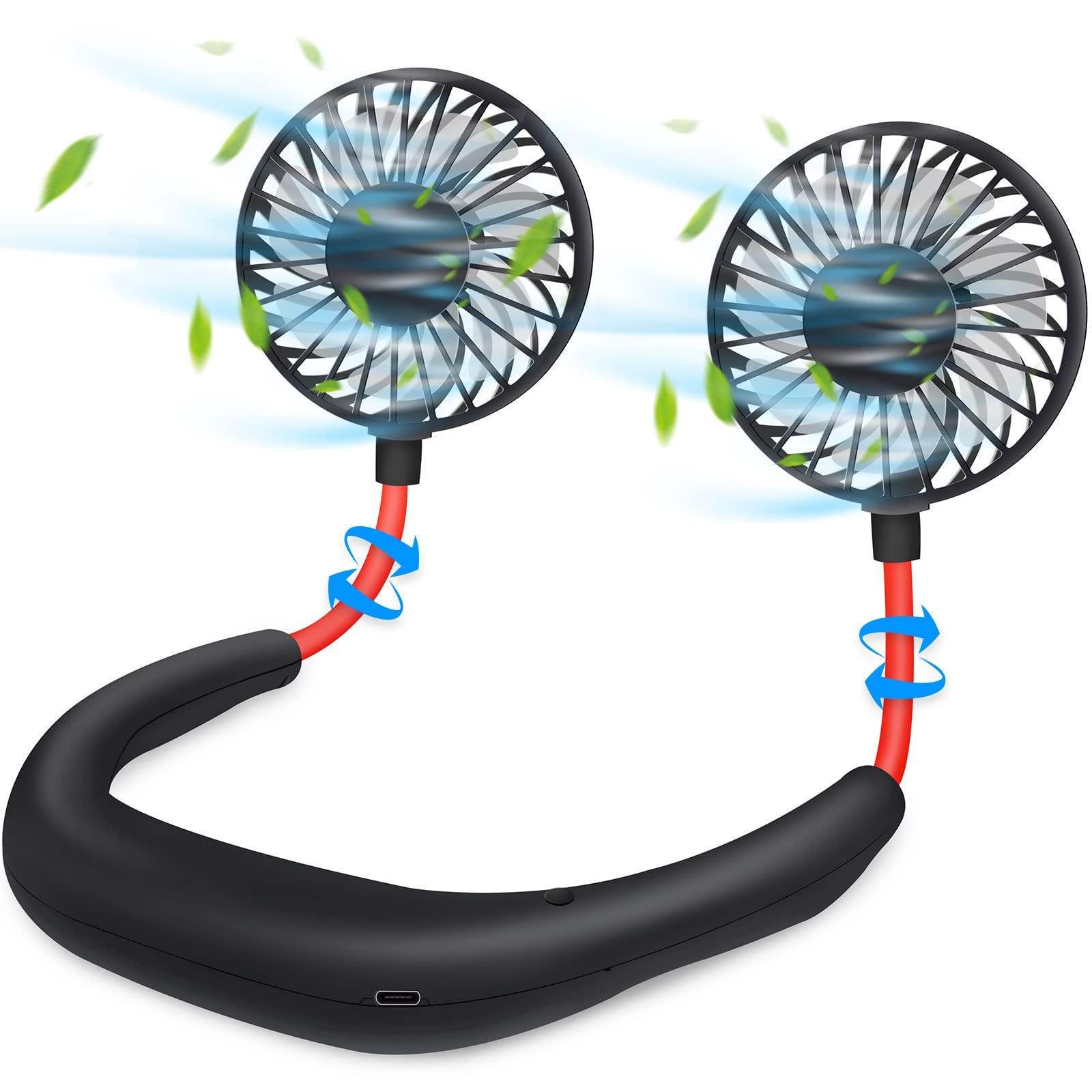Haomaomao Portable Neck Fan Suitable for adults and Kids, fan-Black