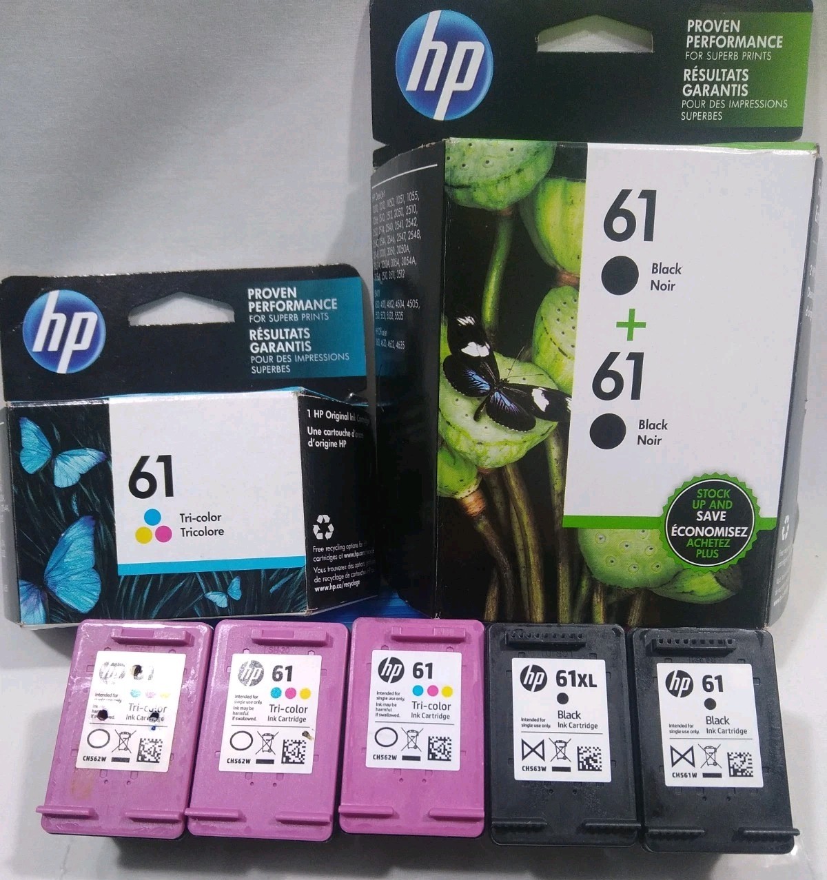 Lot of 5: Genuine HP 61/61XL Empty Ink Cartridges Black & Tri-Color OEM + Boxes.