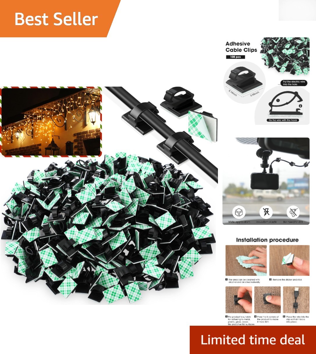 Durable 3/4” Adhesive Cable Wire Clips - Ultimate Organization for 100 Cables