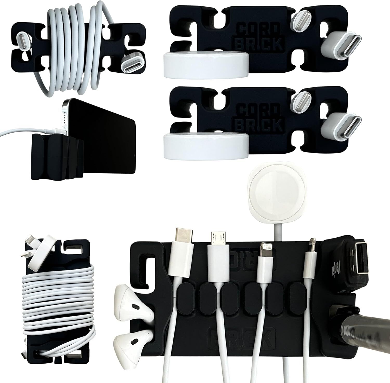 CordBrick DeskBrick Bundle Weighted Cord Holders for Nightstand & Desk Organizer