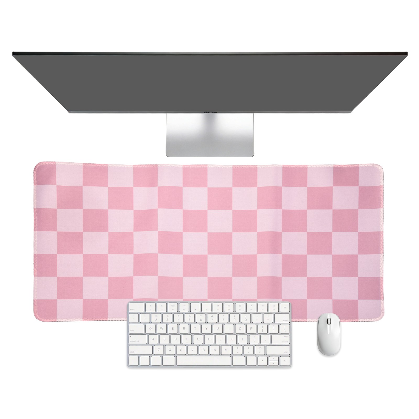 Checkered Desk Mat, 27.6x11.8 Inch Mouse Pad with Non-Slip, Pink