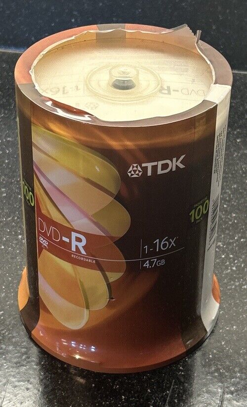 TDK DVD-R. 1-16x. 4.7GB. 100 Count. Recordable. New Sealed