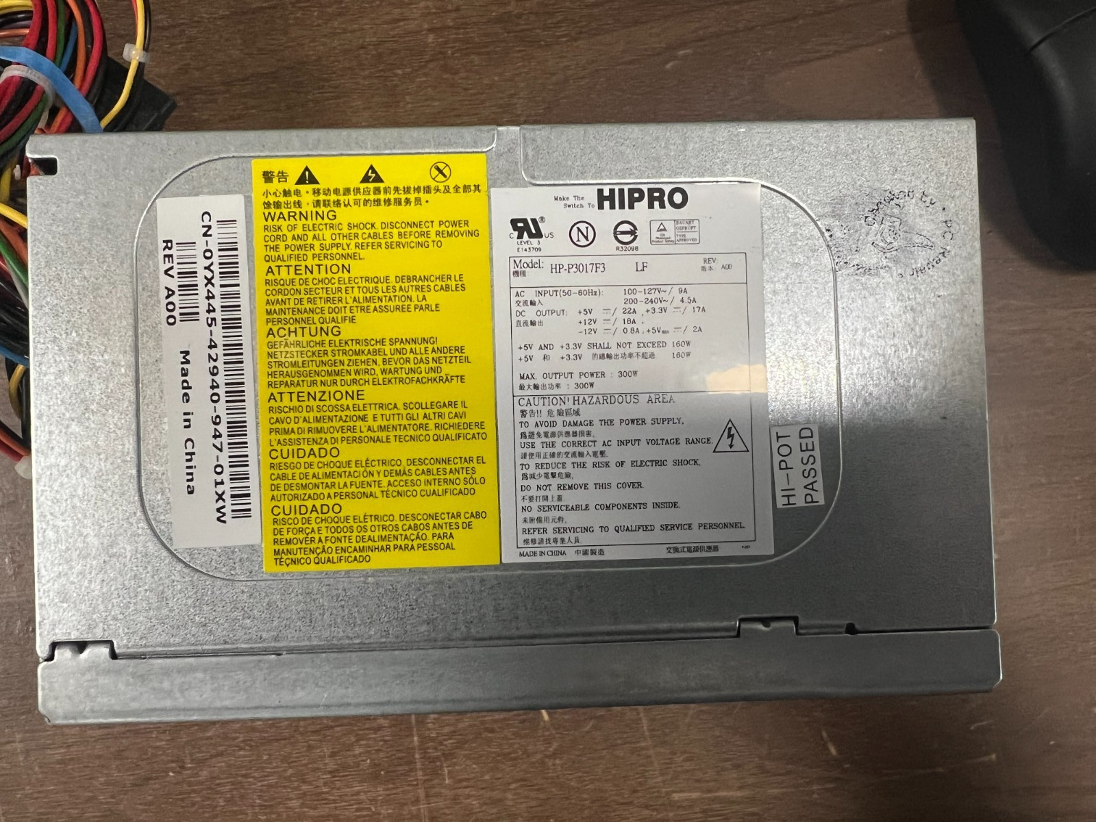 Hipro HP-P3017F3 160W Power Supply YX445 Dell Inspiron 545