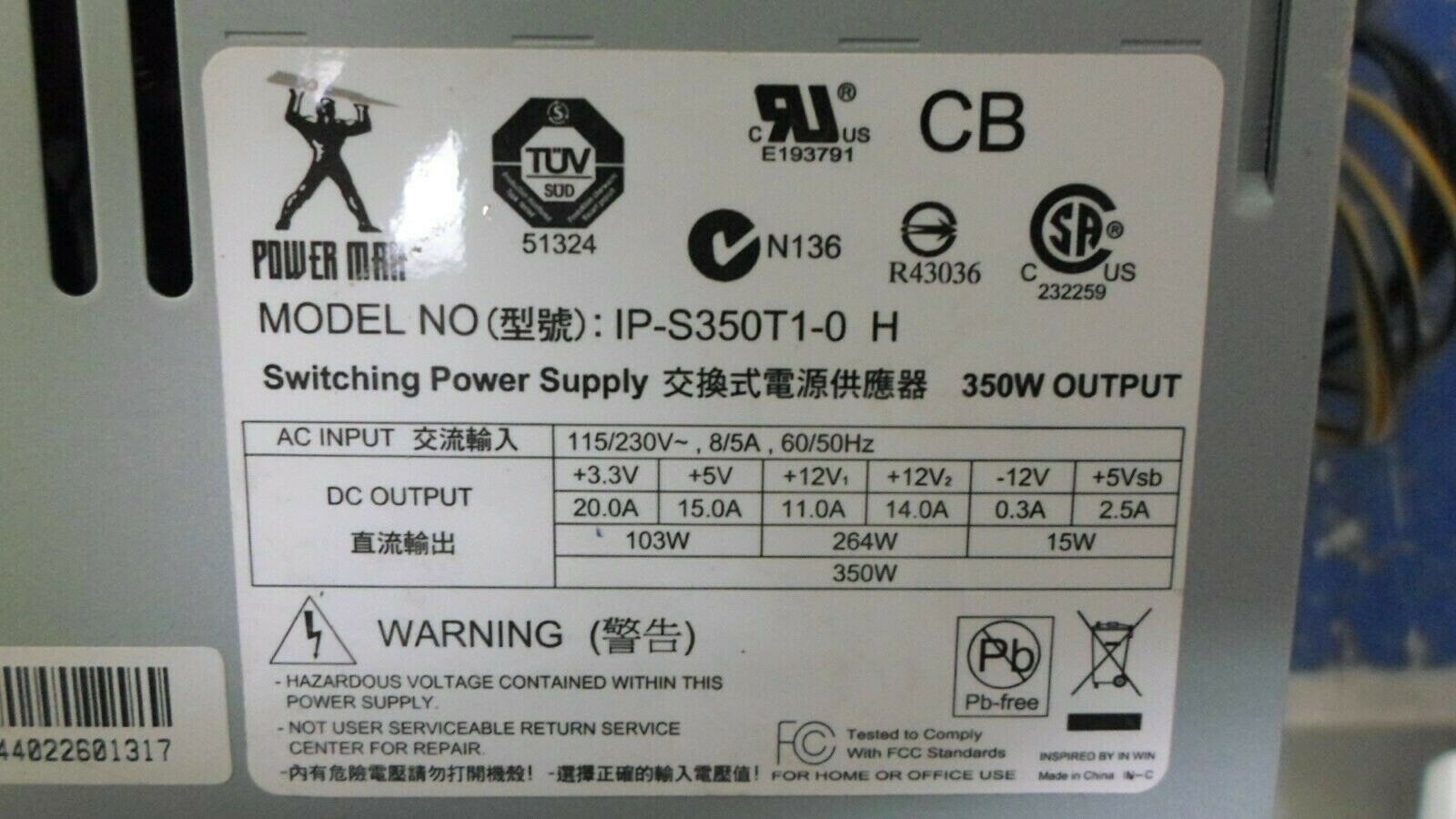 Power Man 1DDN350 IP-S350T1-0 350W Switching Power Supply.