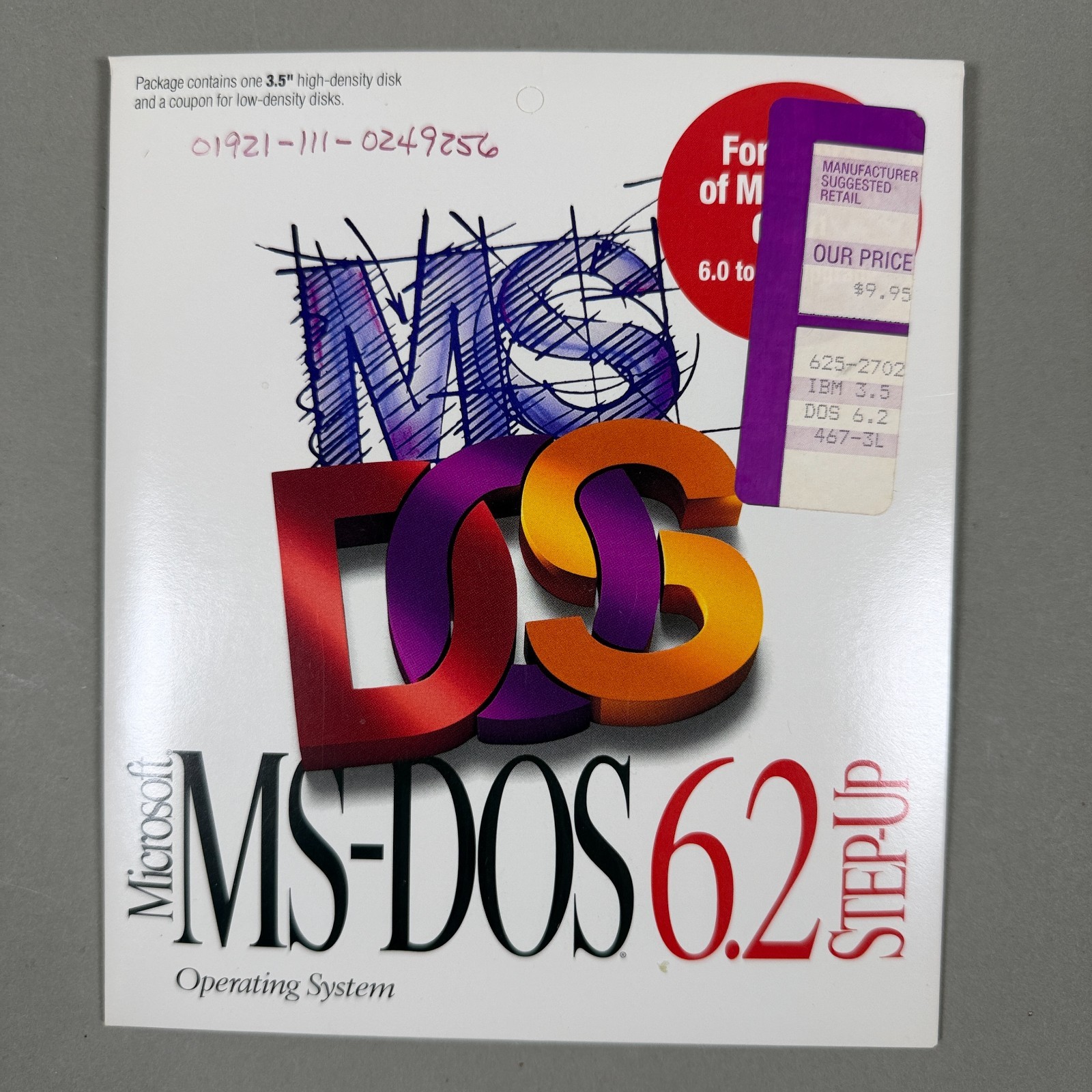 Microsoft MS-DOS 6.2 Step-Up Upgrade 3.5" Floppy Disk Vintage DOS 1993