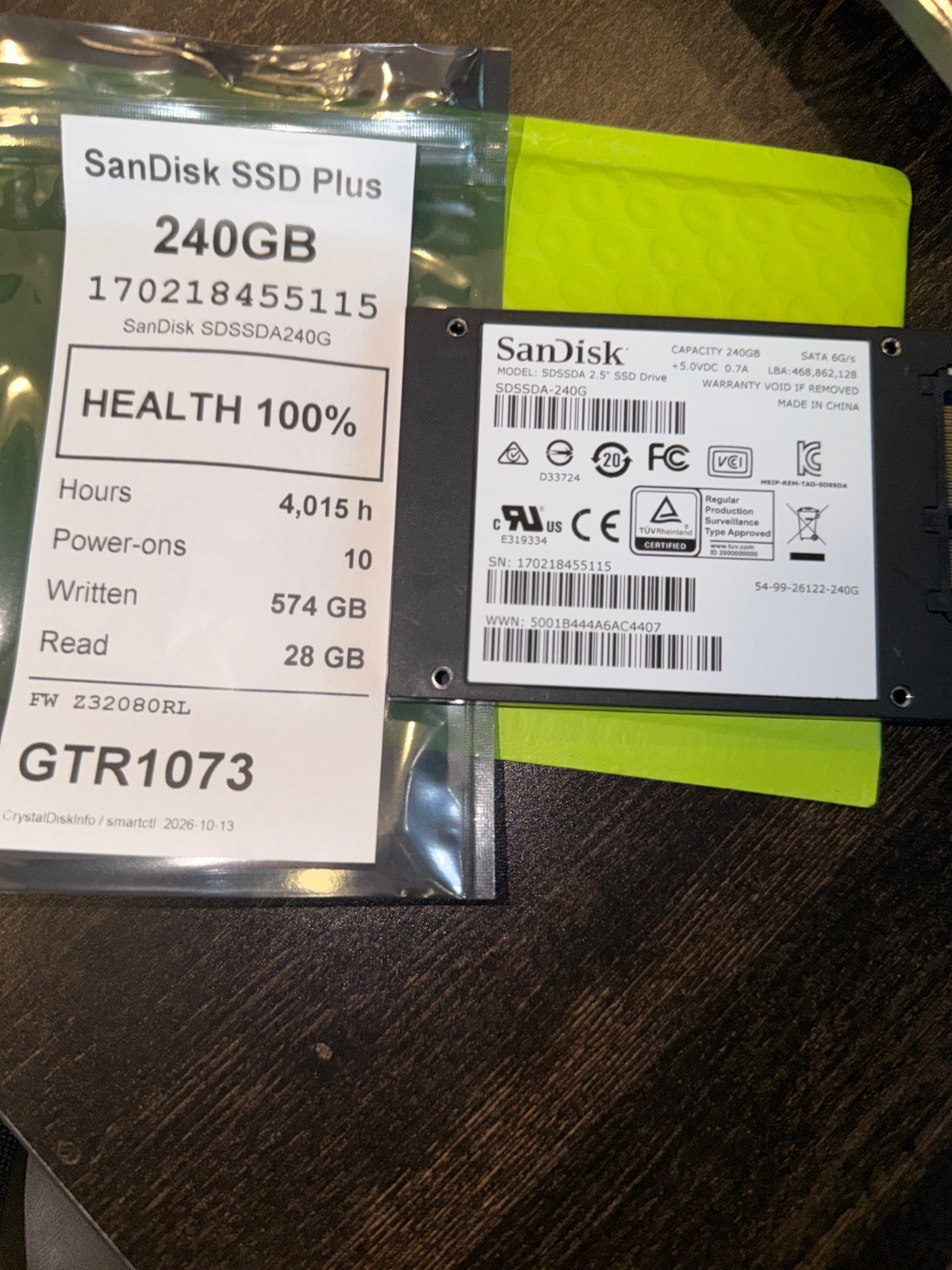SanDisk SSD Plus 240GB 2.5" SATA III SSD SDSSDA-240G 100% Health Tested Working