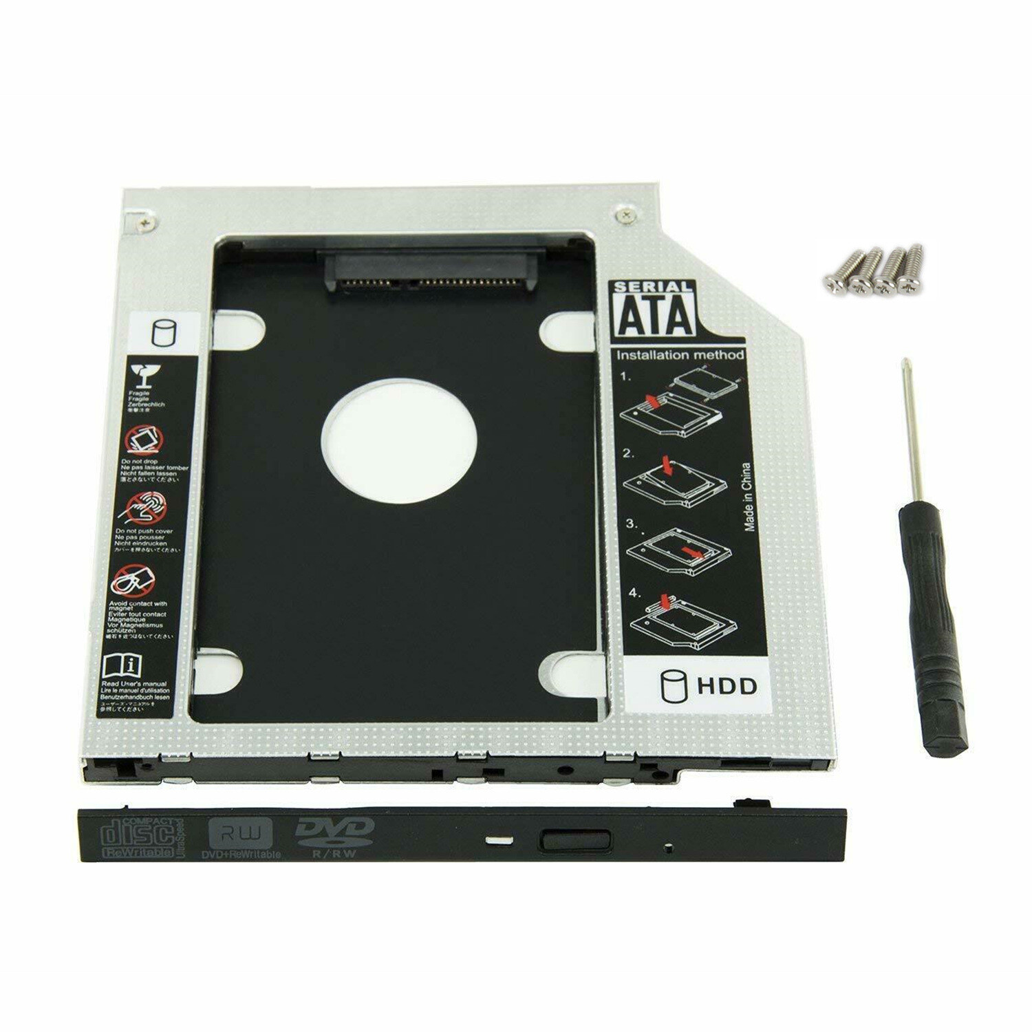 9.5mm Universal For SATA 2nd HDD SSD Hard Drive Caddy CD/DVD-ROM Optical Bay US