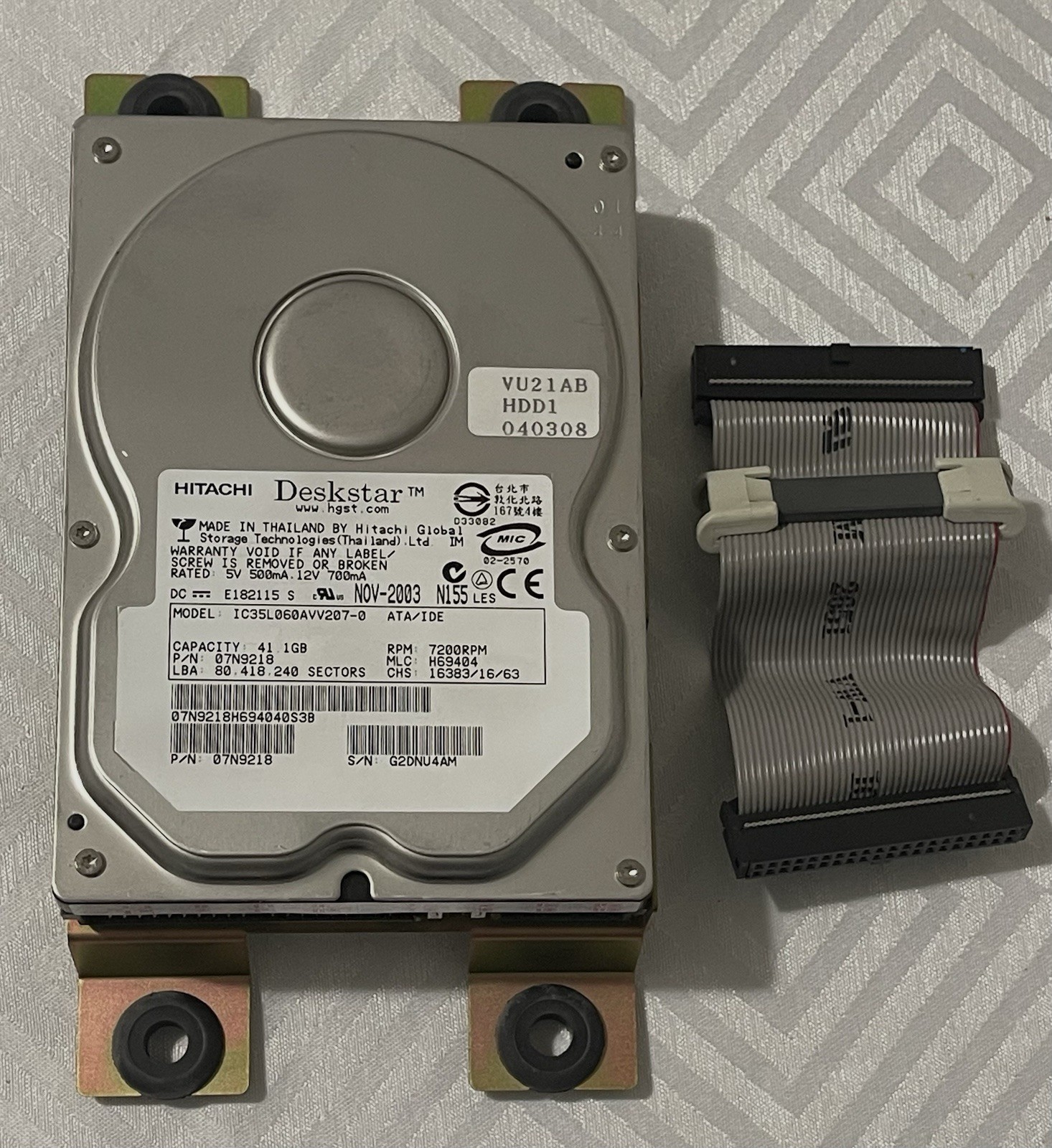 Hitachi Deskstar IC35L060AVV207-0 41Gb ATA/IDE HDD w/ Bracket & Cable