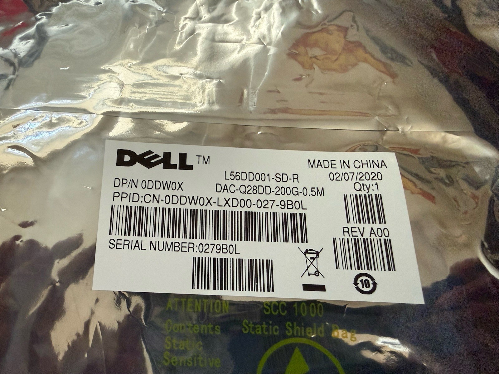 Lot of 4 DELL DAC-Q28DD-200G-0.5M L56DD001-SD-R ,NEW Direct Attach Copper cbl
