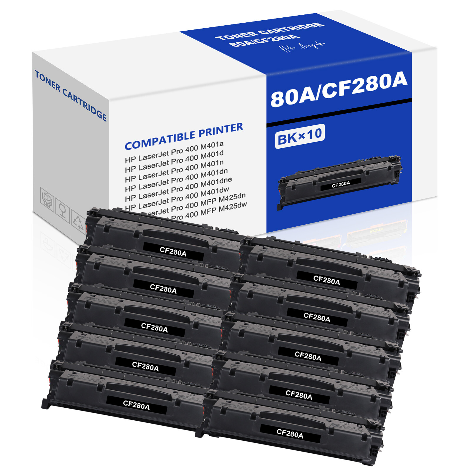 10 PK for HP 80A CF280A Toner Cartridge LaserJet Pro 400 M401dn M401n M425dn