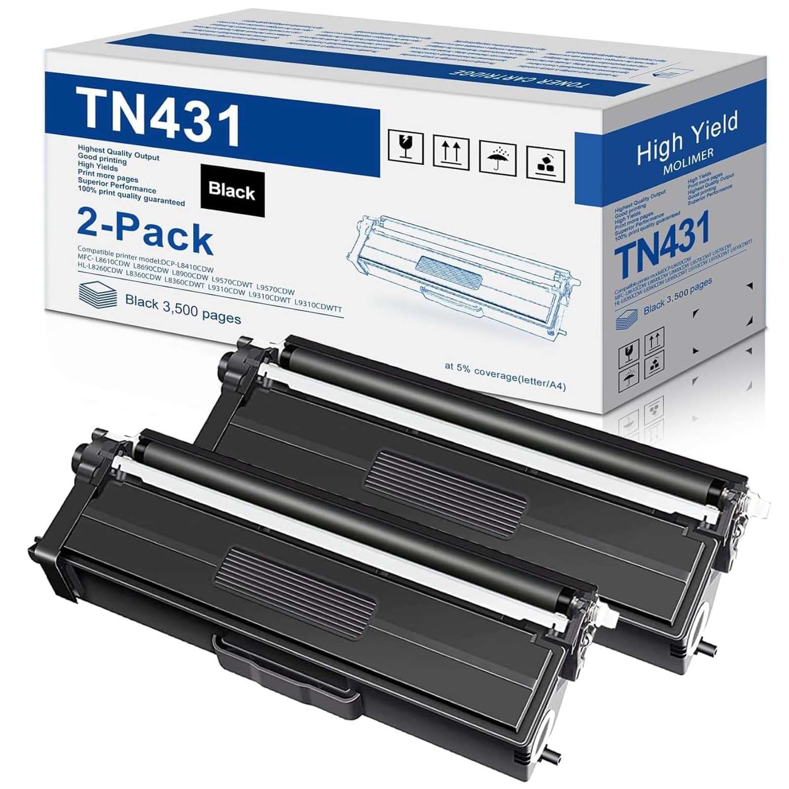 MOLIMER TN-431 TN431 Black Toner Cartridge MFC-L8900CDW Toner Replacement