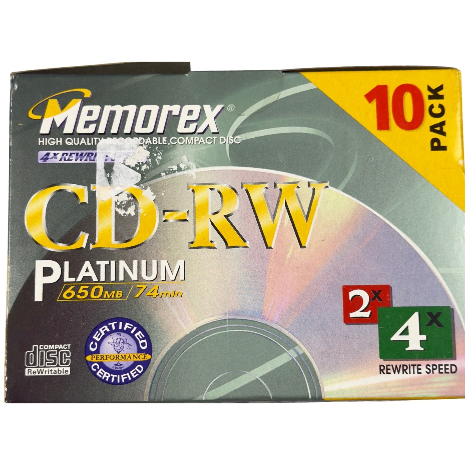 Memorex CD-RW Platinum 10 Pack (8 left) 650MB 74min 4x Rewrite Speed Slim Y2K