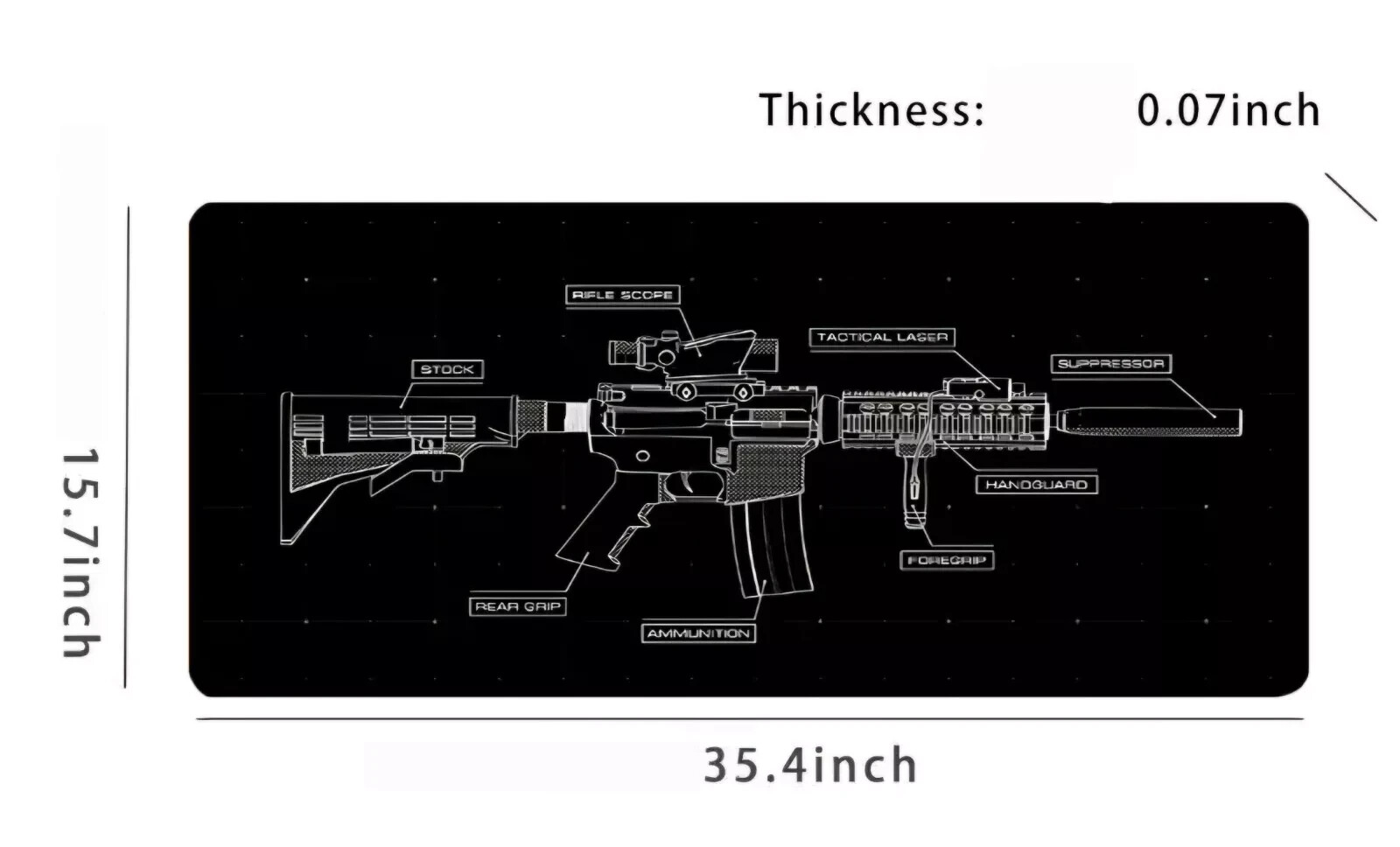 XXL Tactical AR Sketch Rifle Gun Bench Mat Non Slip Gaming Desk Pad HUGE 36x16 
