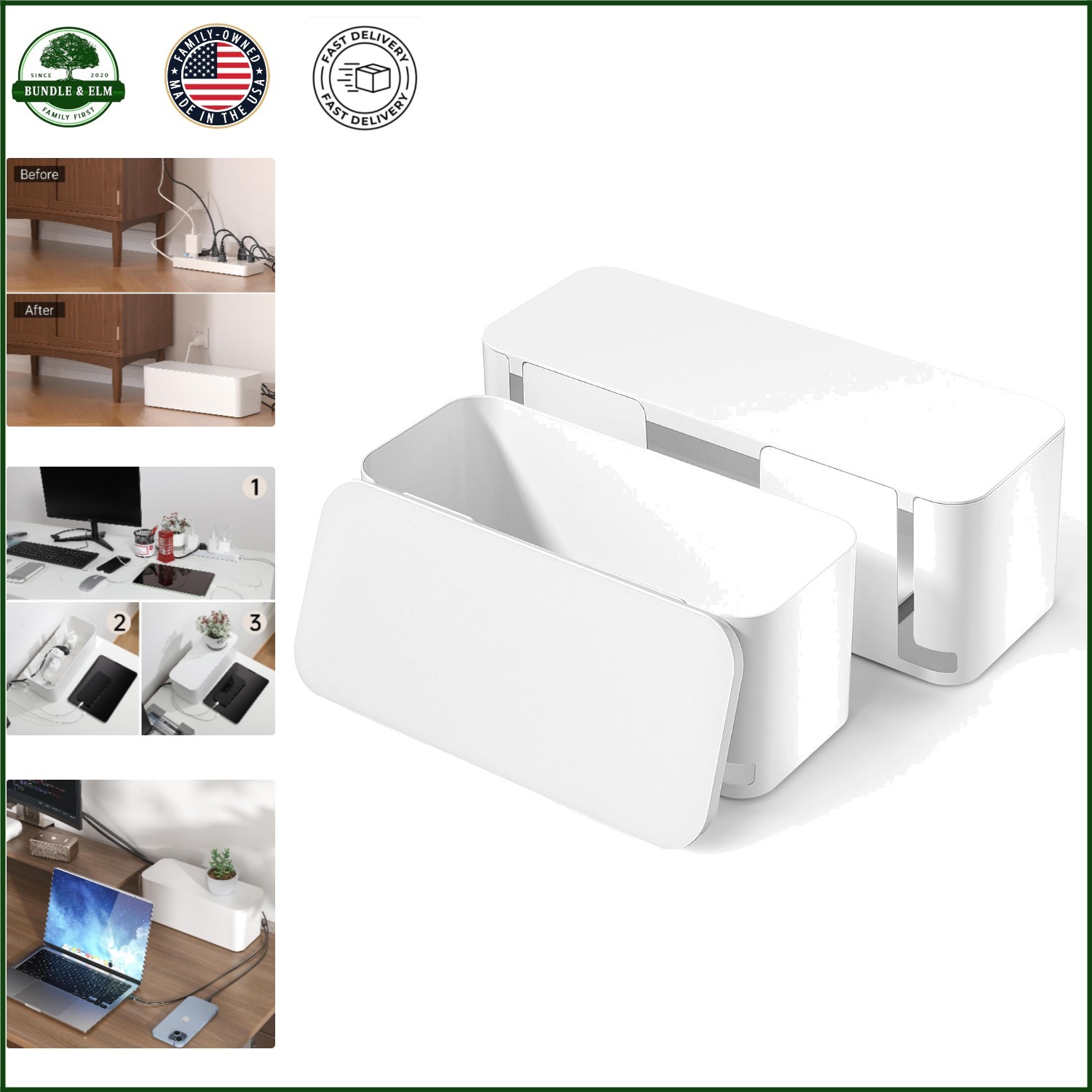 2 Pack White Cable Management Box, Efficient Cord Hider for Clutter Control