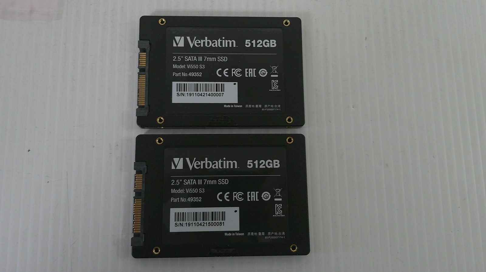 Lot of 2 Verbatim Vi550 S3  512 GB SATA 3 2.5" Solid State Drives - 98% Health