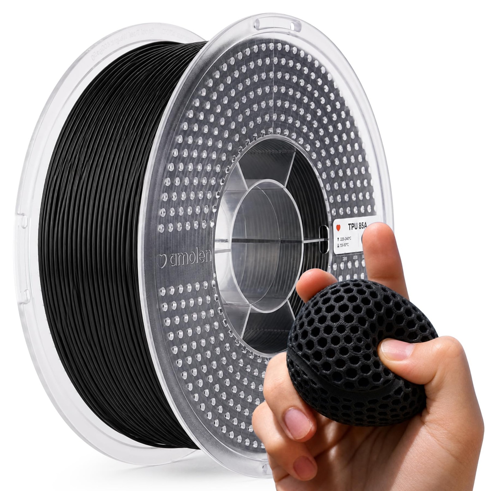 85A TPU 3D Printer Filament 1.75mm Soft Flexible, Black 1kg